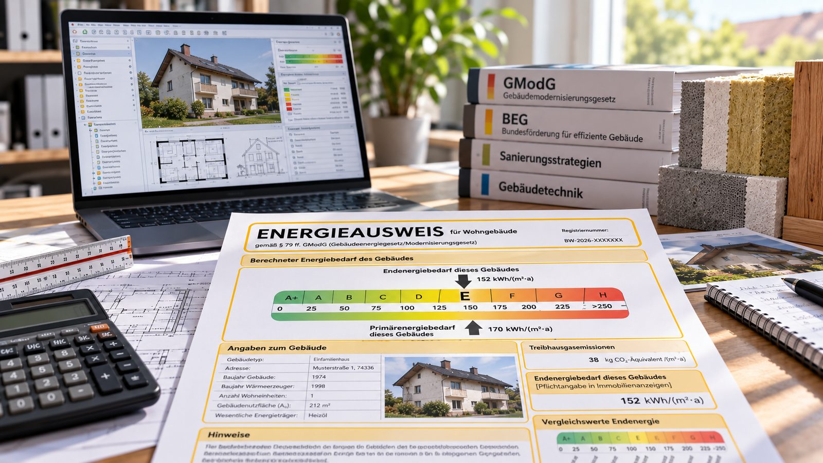 Energieberatung mit Energieausweis, Planunterlagen und Materialmustern